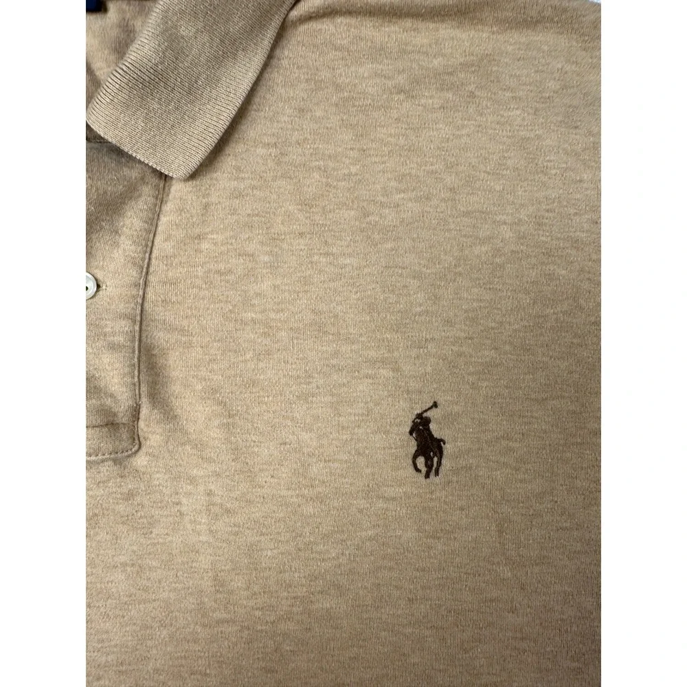 Polo Ralph‎ Lauren Mens XL Tan Khaki Short Sleeve Cotton Polo Shirt Pony Logo